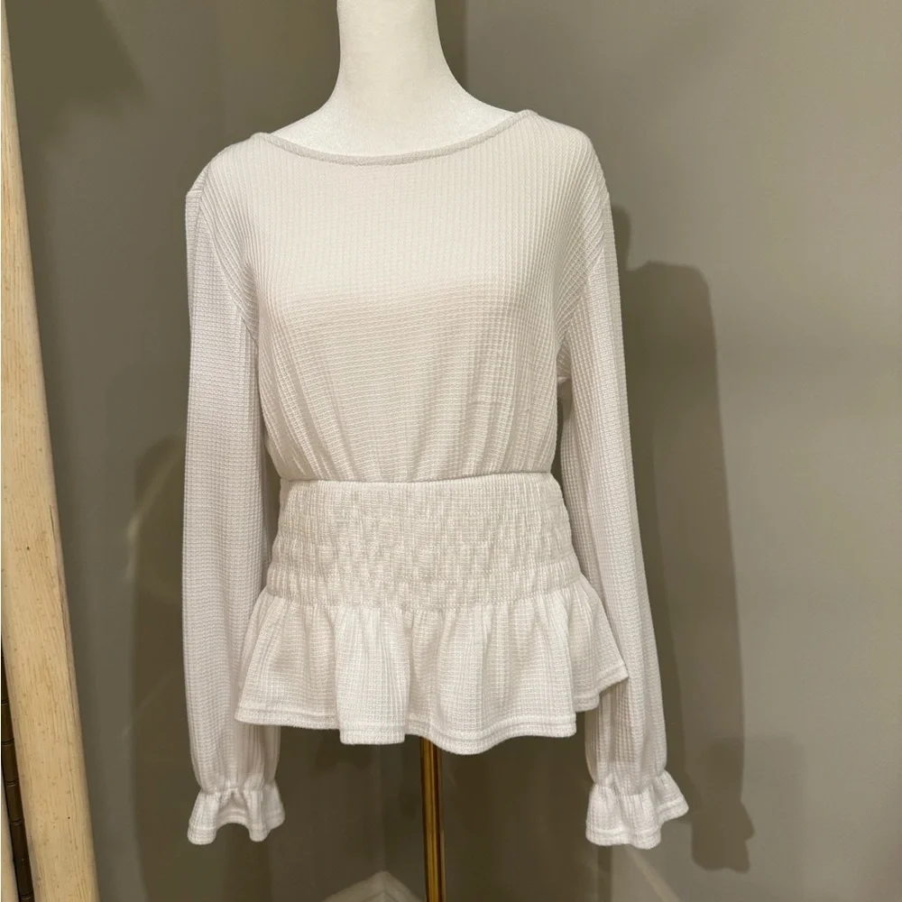 Paper Crane Thermal Waffle White Top - Picture 1 of 10